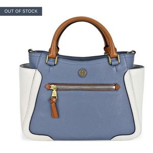 Tory Burch Frances small satchel styled in "comet" blue and white leather *EUC*